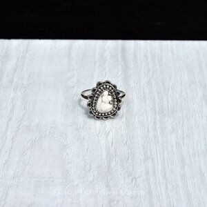 Sterling Silver Wild Horse Magnesite Teardrop Ring Floral Bezel - Size 8